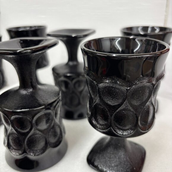 1970’s Noritake Spotlight Vintage Ebony Black Glass Goblets Set of Six (6) RARE - Picture 9 of 11